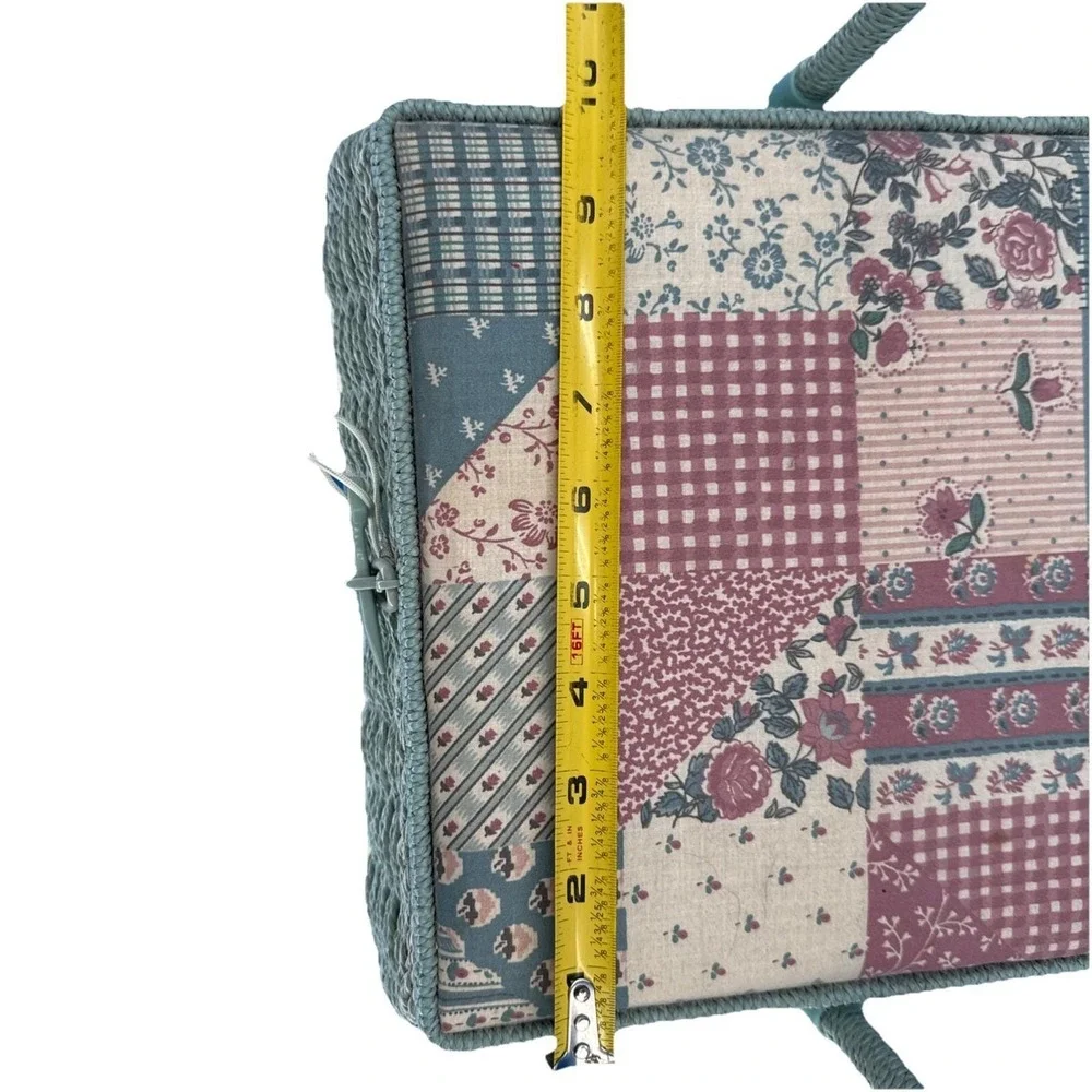 Vintage Wicker Blue Floral Tapestry Square Sewing Box Cottagecore